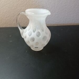 GORGEOUS Fenton White Coin Dot Glass 5" Mini Pitcher Vase